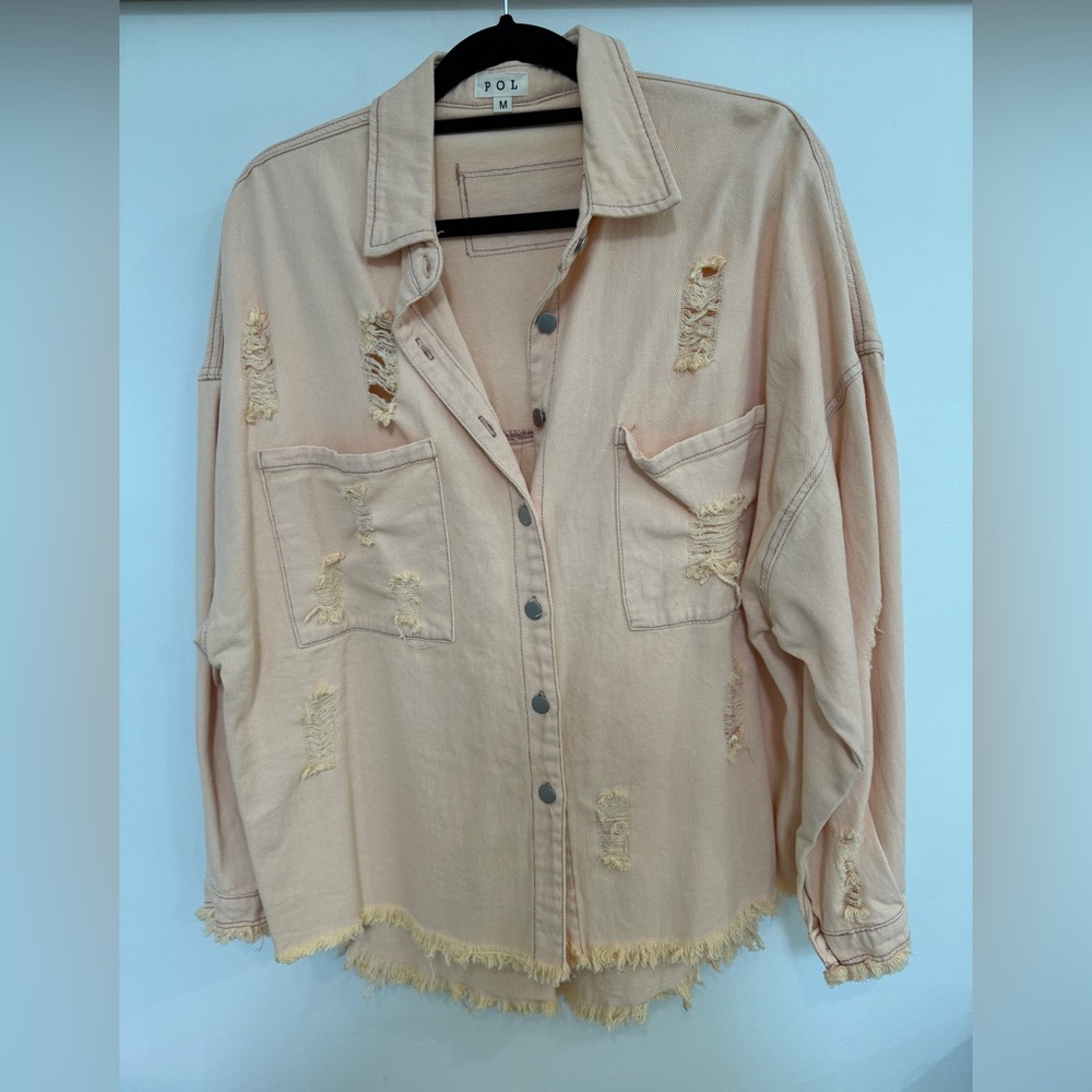 POL Beige Distressed Jean Jacket - Picture 4 of 6